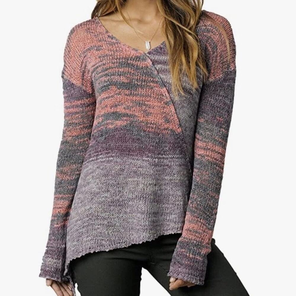 PrAna Vignette V-neck Knit Sweater Asymmetrical Purple Tart